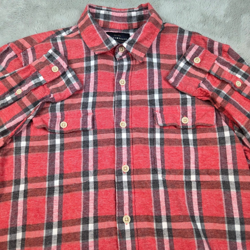 Lucky Brand Cotton Blend Button Down Shirt Mens M Plaid Dual Pocket Long Sleeve